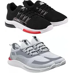 Men's Sports Running Shoes Stylish Design, Pack of 2 Multicolor