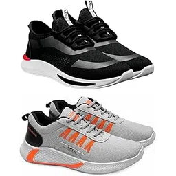 Men's Sports Running Shoes Stylish Design, Pack of 2 Multicolor