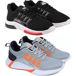 Men's Sports Running Shoes Stylish Design, Pack of 2 Multicolor
