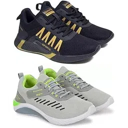 Men's Sports Running Shoes Stylish Design, Pack of 2 Multicolor