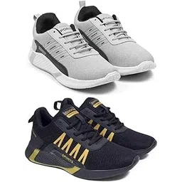 Men's Sports Running Shoes Stylish Design, Pack of 2 Multicolor