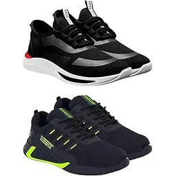 Men's Sports Running Shoes Stylish Design, Pack of 2 Multicolor