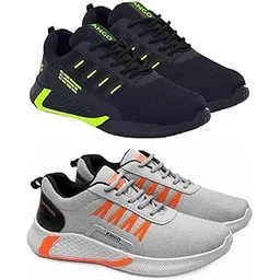 Men's Sports Running Shoes Stylish Design, Pack of 2 Multicolor