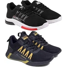 Men's Sports Running Shoes Stylish Design, Pack of 2 Multicolor