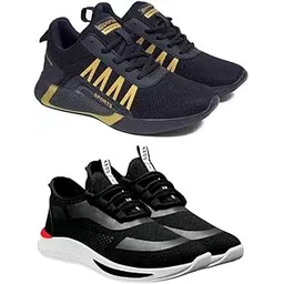 Men's Sports Running Shoes Stylish Design, Pack of 2 Multicolor