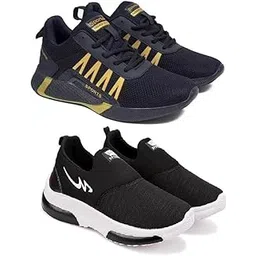 Men's Sports Running Shoes Stylish Design, Pack of 2 Multicolor