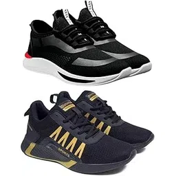 Men's Sports Running Shoes Stylish Design, Pack of 2 Multicolor