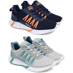 Men's Sports Running Shoes Stylish Design, Pack of 2 Multicolor