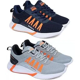 Men's Sports Running Shoes Stylish Design, Pack of 2 Multicolor