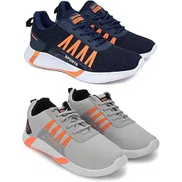 Men's Sports Running Shoes Stylish Design, Pack of 2 Multicolor
