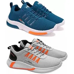 Men's Sports Running Shoes Stylish Design, Pack of 2 Multicolor
