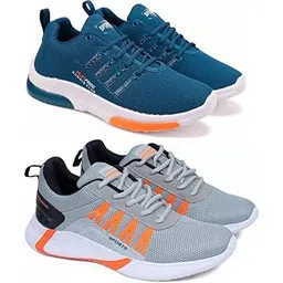 Men's Sports Running Shoes Stylish Design, Pack of 2 Multicolor