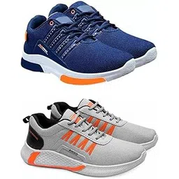Men's Sports Running Shoes Stylish Design, Pack of 2 Multicolor