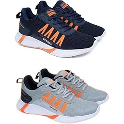 Men's Sports Running Shoes Stylish Design, Pack of 2 Multicolor