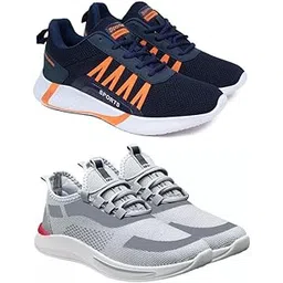 Men's Sports Running Shoes Stylish Design, Pack of 2 Multicolor