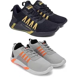 Men's Sports Running Shoes Stylish Design, Pack of 2 Multicolor