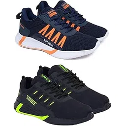 Men's Sports Running Shoes Stylish Design, Pack of 2 Multicolor