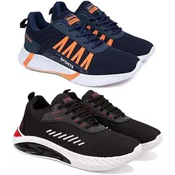Men's Sports Running Shoes Stylish Design, Pack of 2 Multicolor