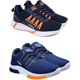 Men's Sports Running Shoes Stylish Design, Pack of 2 Multicolor