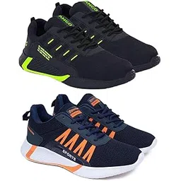 Men's Sports Running Shoes Stylish Design, Pack of 2 Multicolor