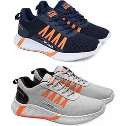 Men's Sports Running Shoes Stylish Design, Pack of 2 Multicolor