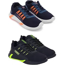 Men's Sports Running Shoes Stylish Design, Pack of 2 Multicolor