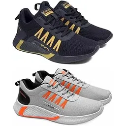 Men's Sports Running Shoes Stylish Design, Pack of 2 Multicolor