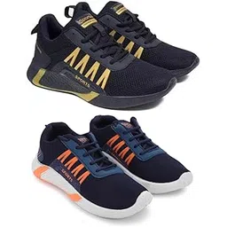 Men's Sports Running Shoes Stylish Design, Pack of 2 Multicolor