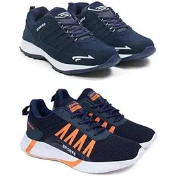 Men's Sports Running Shoes Stylish Design, Pack of 2 Multicolor