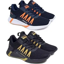 Men's Sports Running Shoes Stylish Design, Pack of 2 Multicolor