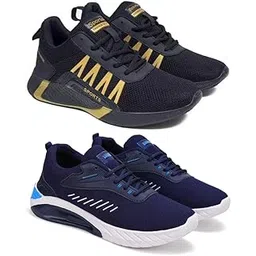 Men's Sports Running Shoes Stylish Design, Pack of 2 Multicolor