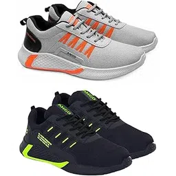Men's Sports Running Shoes Stylish Design, Pack of 2 Multicolor