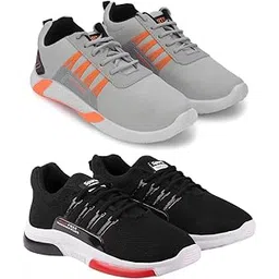 Men's Sports Running Shoes Stylish Design, Pack of 2 Multicolor