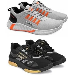 Men's Sports Running Shoes Stylish Design, Pack of 2 Multicolor