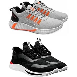 Men's Sports Running Shoes Stylish Design, Pack of 2 Multicolor