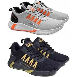 Men's Sports Running Shoes Stylish Design, Pack of 2 Multicolor