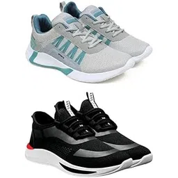Men's Sports Running Shoes Stylish Design, Pack of 2 Multicolor
