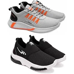 Men's Sports Running Shoes Stylish Design, Pack of 2 Multicolor