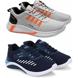 Men's Sports Running Shoes Stylish Design, Pack of 2 Multicolor