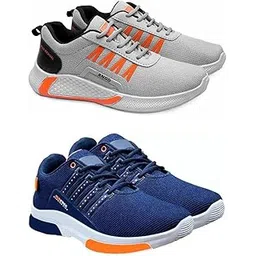 Men's Sports Running Shoes Stylish Design, Pack of 2 Multicolor