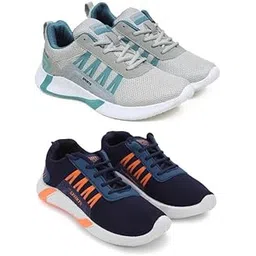 Men's Sports Running Shoes Stylish Design, Pack of 2 Multicolor