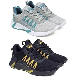 Men's Sports Running Shoes Stylish Design, Pack of 2 Multicolor