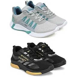 Men's Sports Running Shoes Stylish Design, Pack of 2 Multicolor