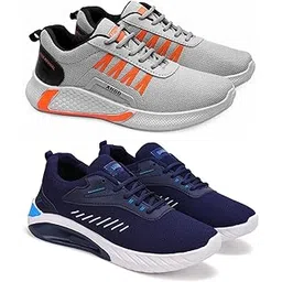 Men's Sports Running Shoes Stylish Design, Pack of 2 Multicolor
