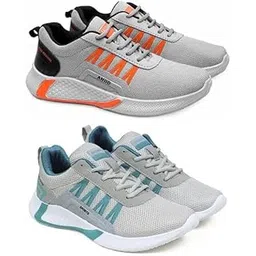 Men's Sports Running Shoes Stylish Design, Pack of 2 Multicolor