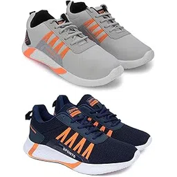 Men's Sports Running Shoes Stylish Design, Pack of 2 Multicolor