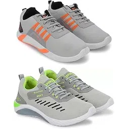 Men's Sports Running Shoes Stylish Design, Pack of 2 Multicolor