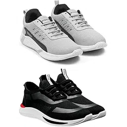 Men's Sports Running Shoes Stylish Design, Pack of 2 Multicolor