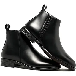 Men's Styles Synthetic Leather Chelsea Boots, Classic Zip-Up Ankle Shoes, Formal & Casual for All-Day Comfort