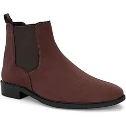 Men's Suede, Round Toe Chelsea Boots, Ankle-Height, Block Heel